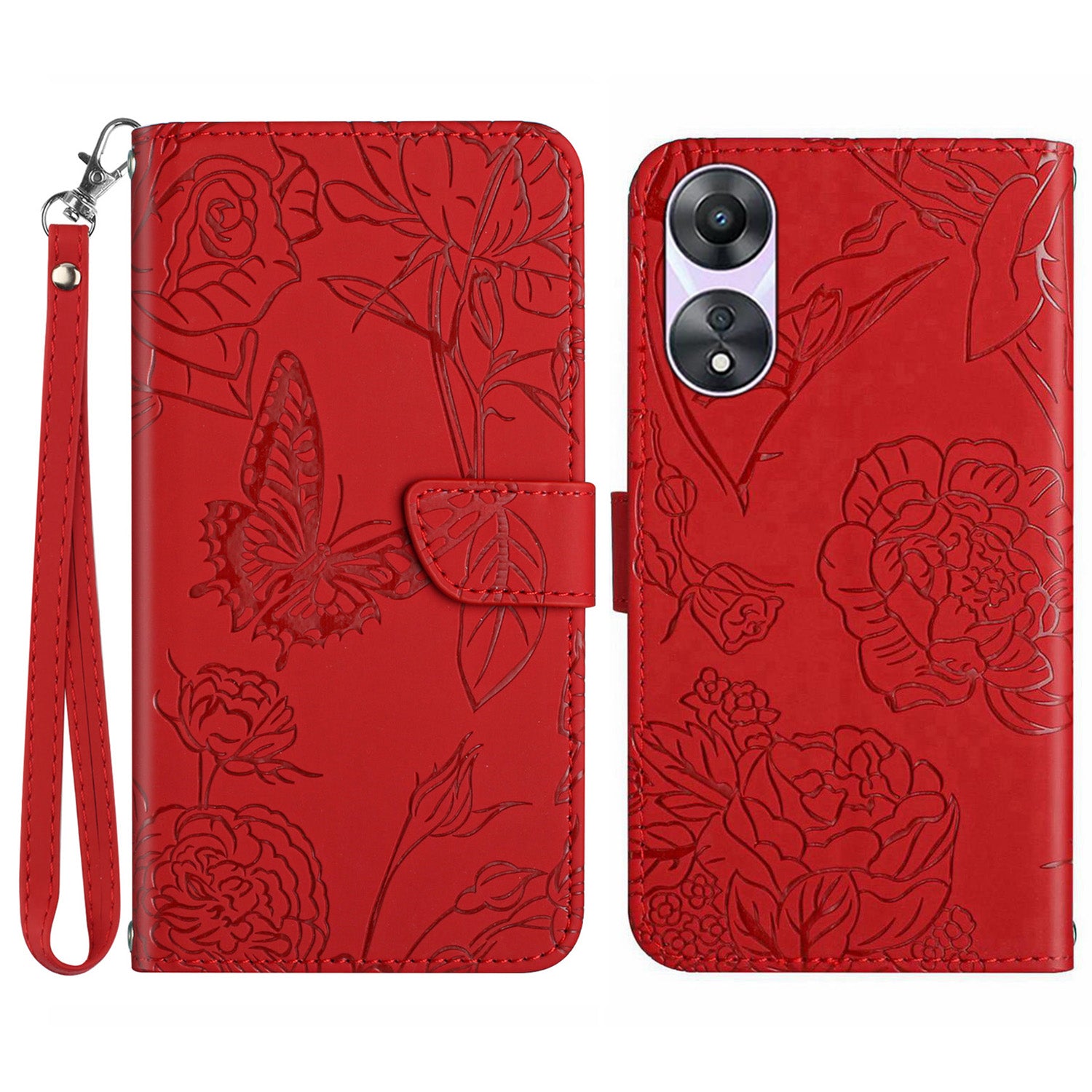 HT03 For Oppo A58 5G (China) A78 5G (Global Version) Flip Stand Case Imprinted Butterfly Flowers Skin-touch Magnetic Cover with Strap HT03 For Oppo A58 5G (China) A78 5G (Global Version) Flip Stand Case Imprinted Butterfly Flowers Skin-touch Magnetic Cover with Strap